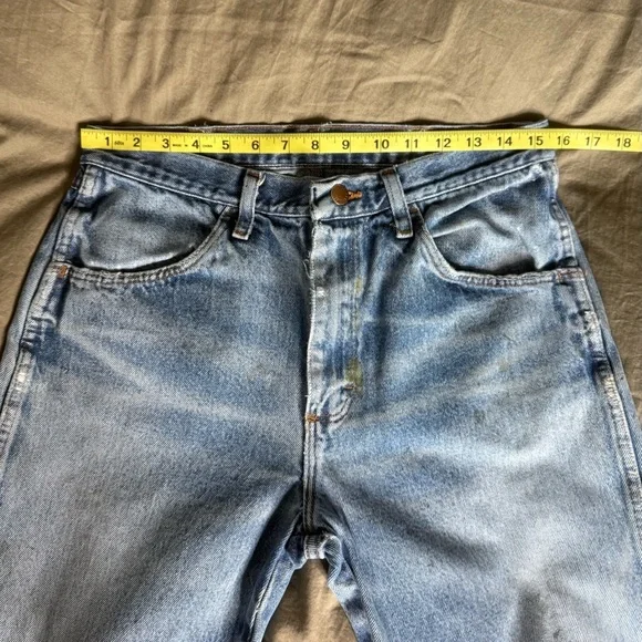 Vtg RUSTLER Thrashed Straight Jeans Mens 33x30 100% Cotton Distressed 90s Denim - Picture 7 of 11